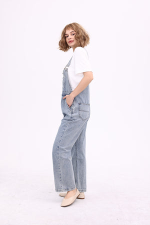 Slant Pocket Wide Leg Denim Overalls