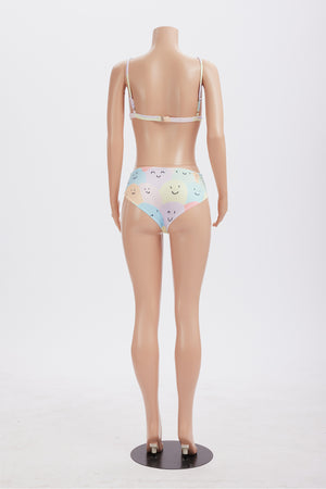 Smiley Print Two Piece Bikini Outfits