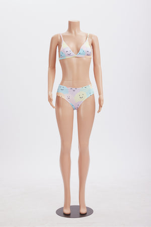 Smiley Print Two Piece Bikini Outfits