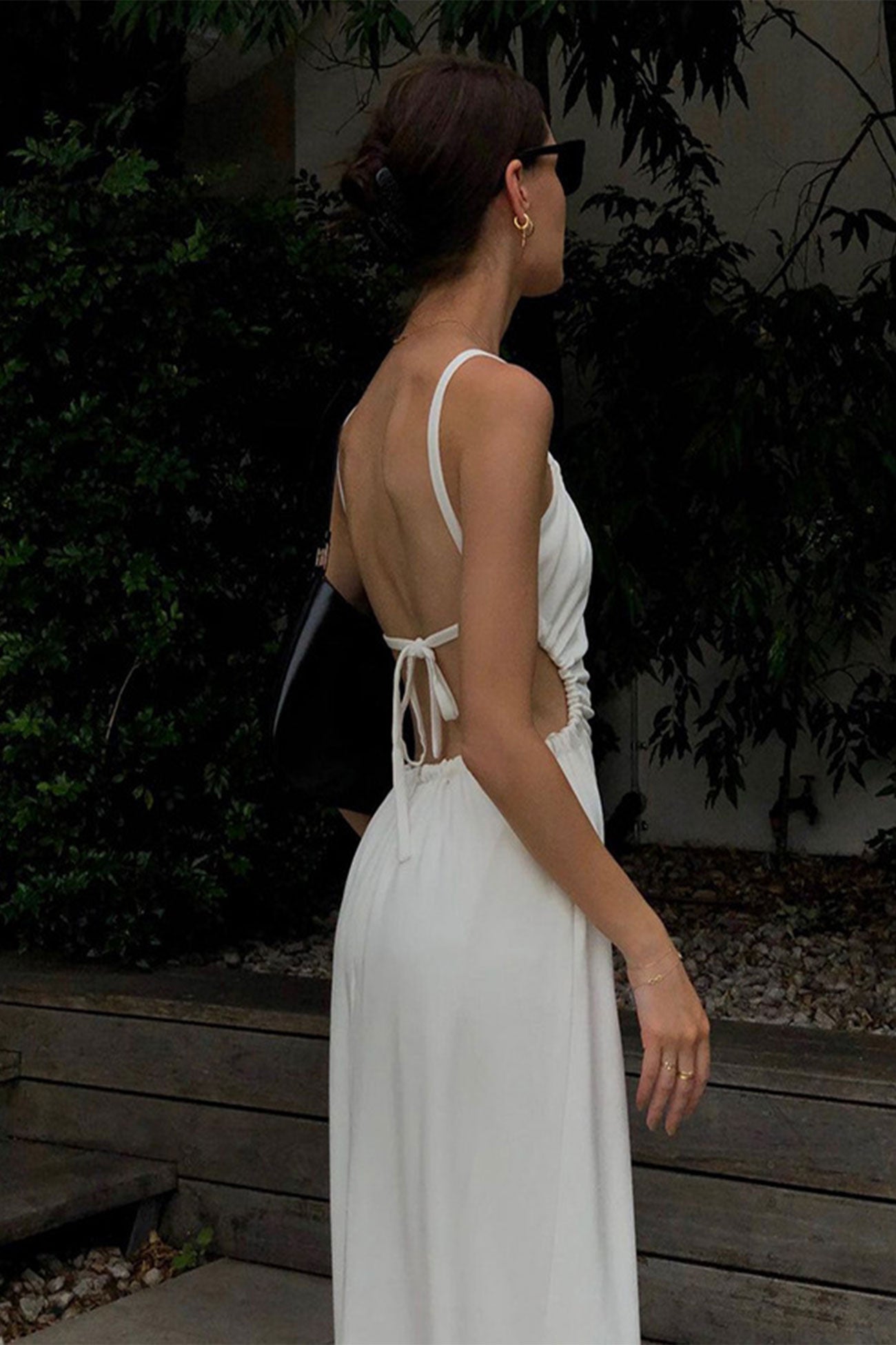 Cut-out Backless Strappy White Dress