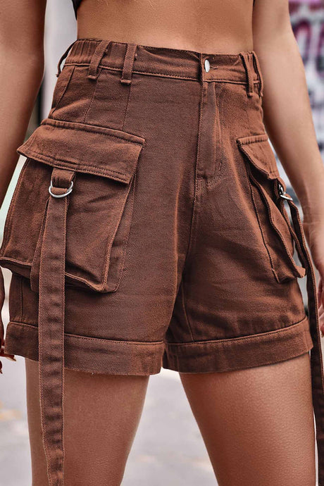 Solid Color Cargo Denim Shorts