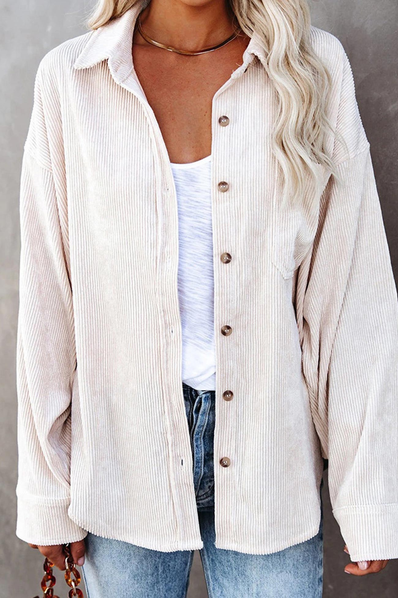 Solid Color Corduroy Oversized Shirt