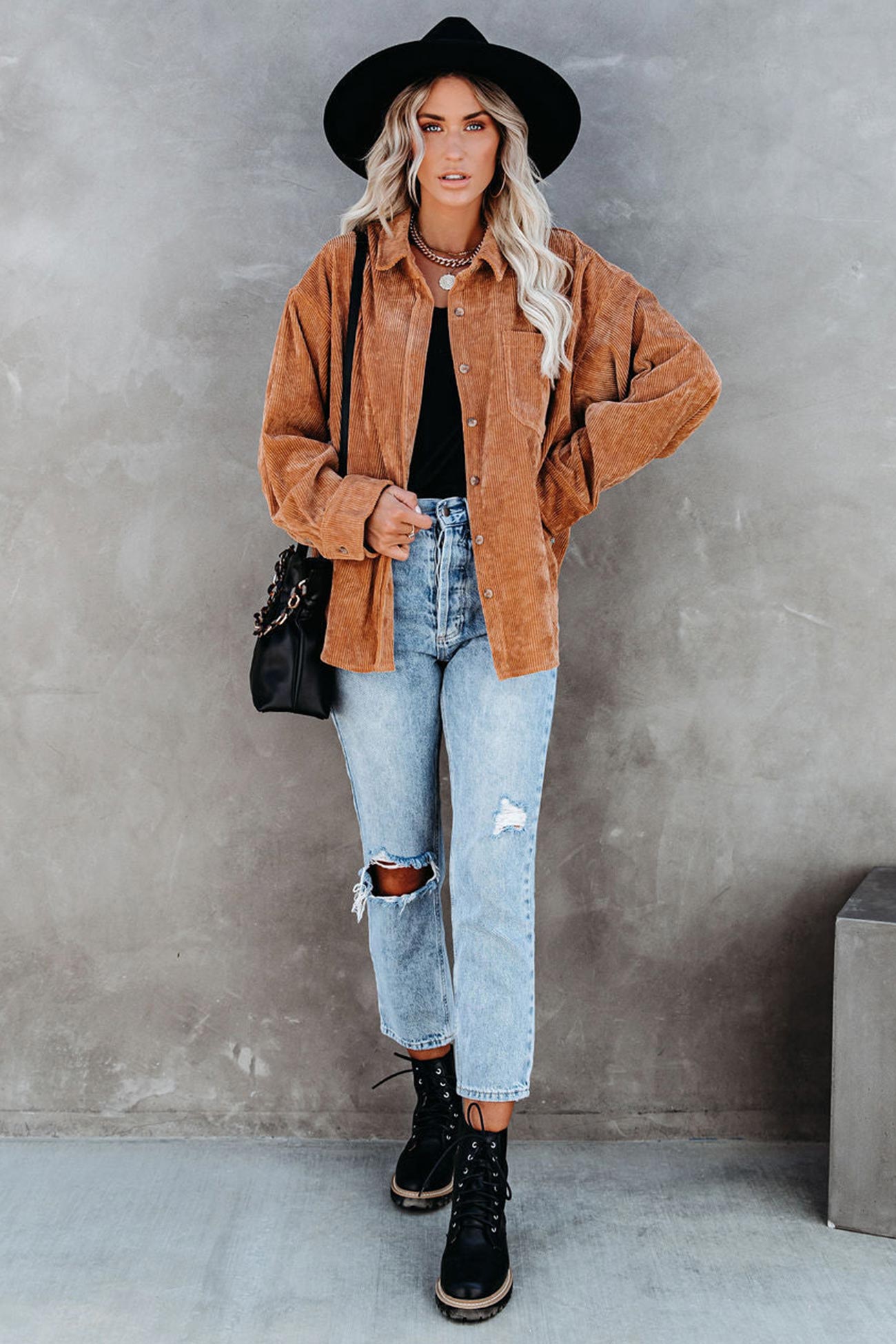 Solid Color Corduroy Oversized Shirt