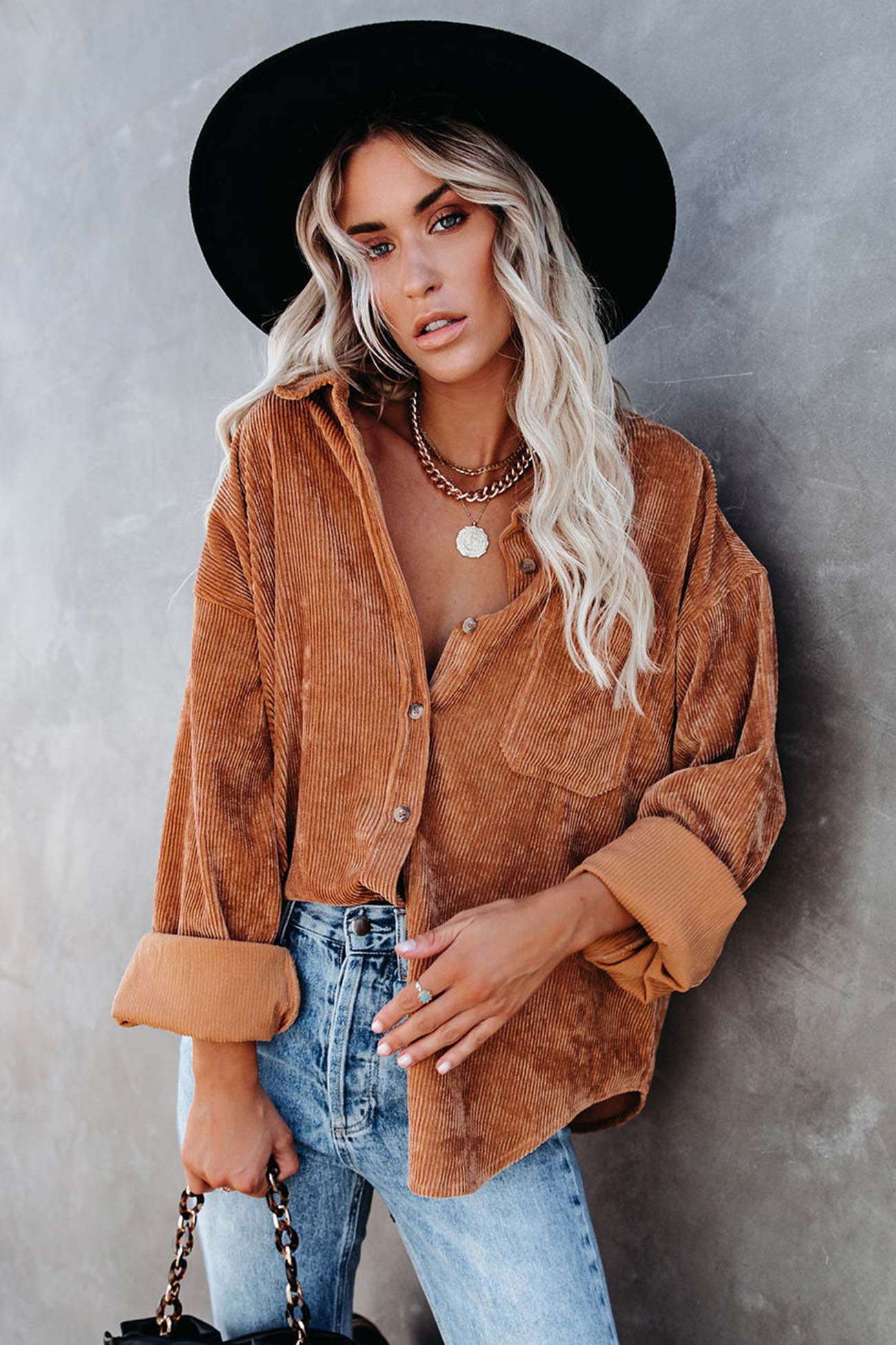 Solid Color Corduroy Oversized Shirt