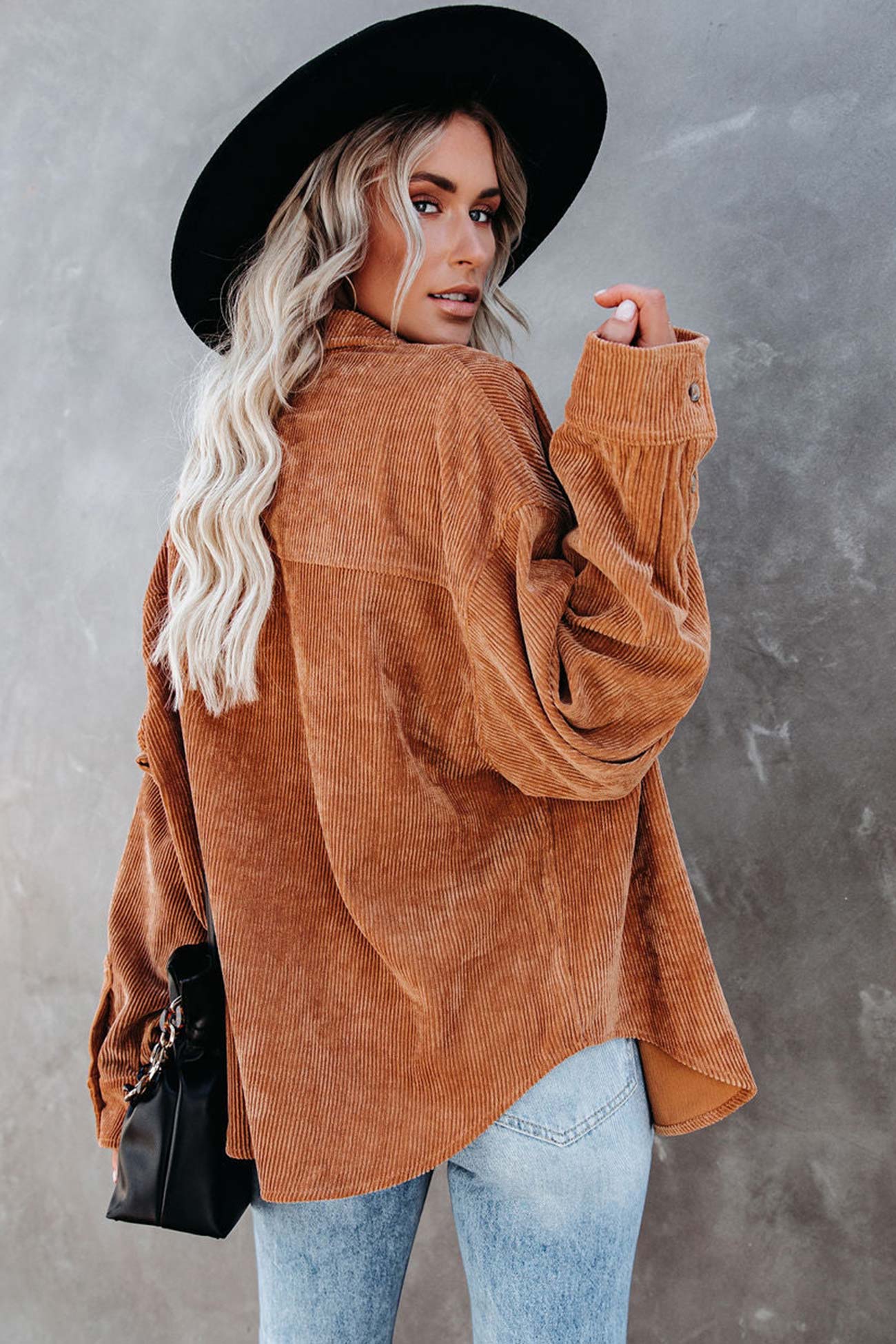 Solid Color Corduroy Oversized Shirt