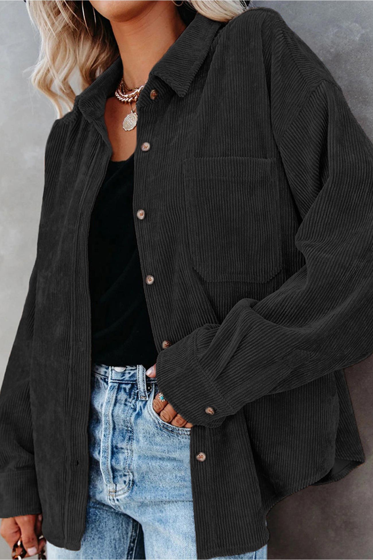 Solid Color Corduroy Oversized Shirt