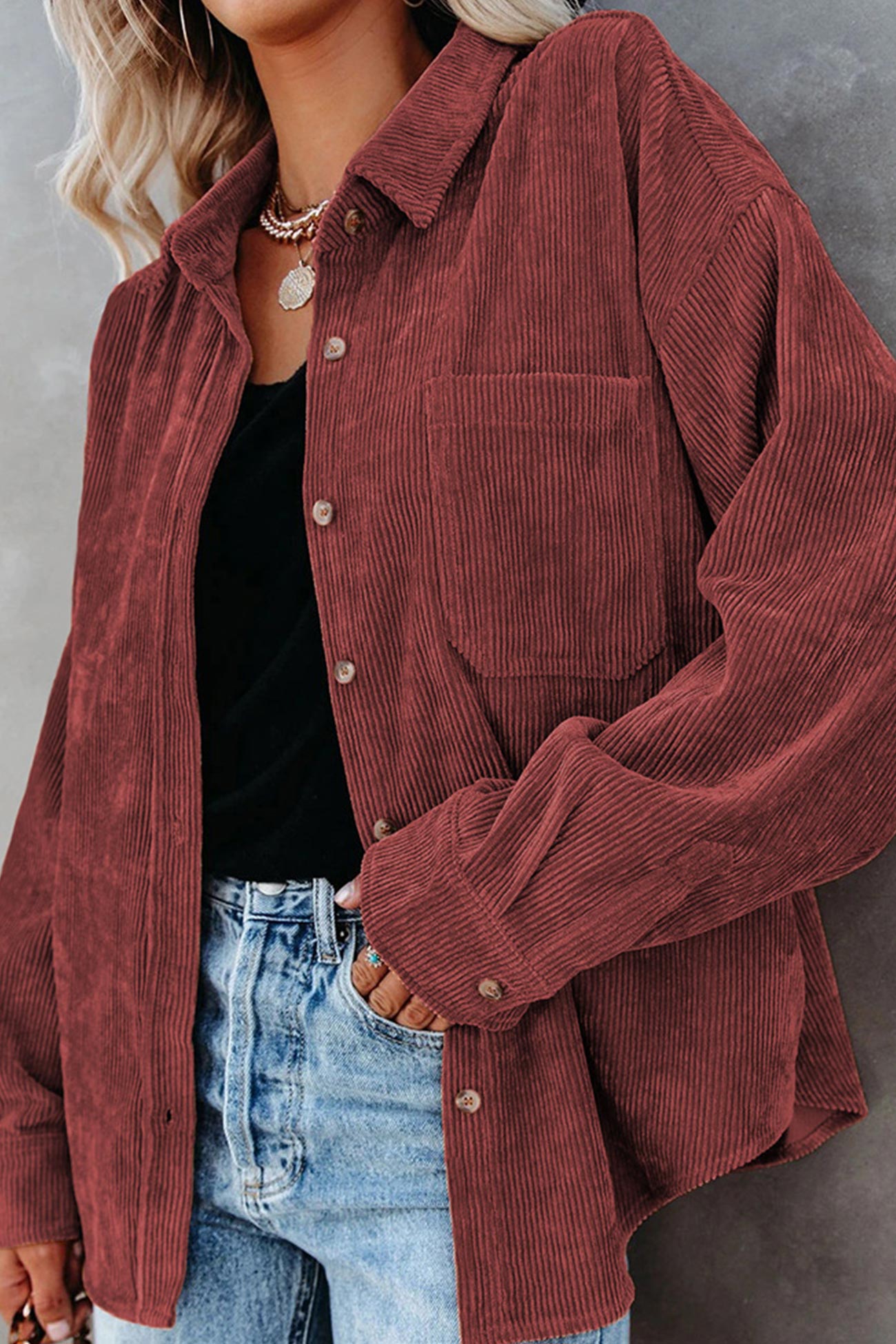 Solid Color Corduroy Oversized Shirt