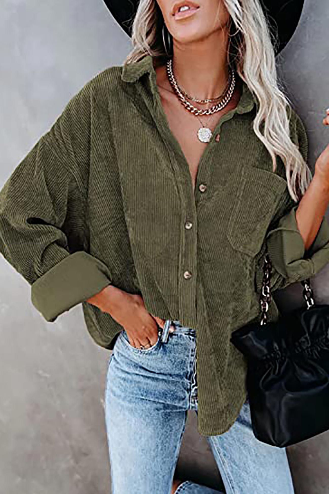 Solid Color Corduroy Oversized Shirt