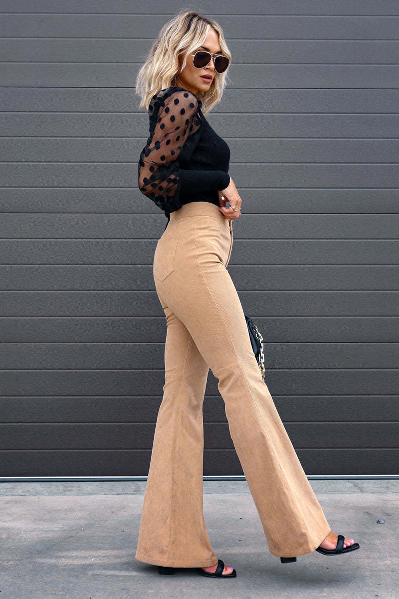 Solid Color High Waist Flare Pants