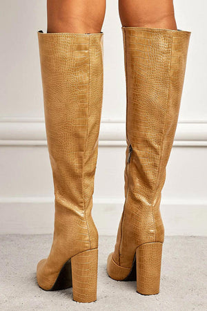 Solid Color Pointed-Toe Knee High Boots
