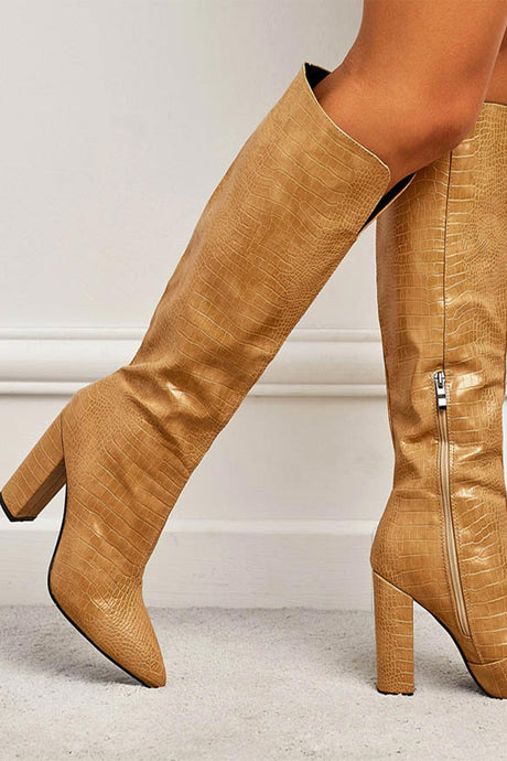 Solid Color Pointed-Toe Knee High Boots