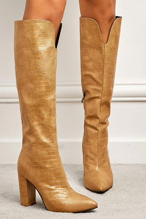 Solid Color Pointed-Toe Knee High Boots
