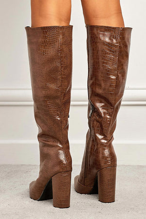 Solid Color Pointed-Toe Knee High Boots