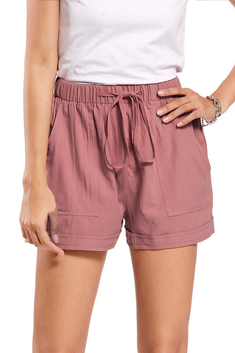 Solid Color Cotton Tie-Strap Shorts