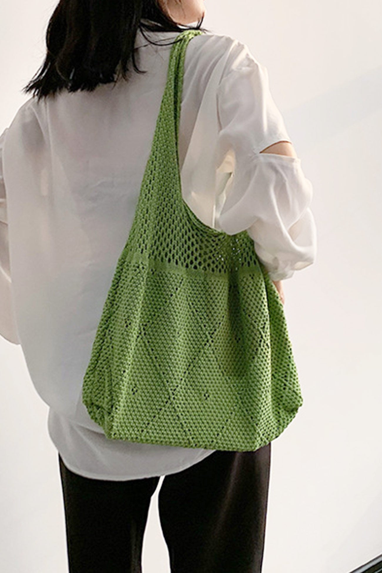 Solid Color Crochet Tote Bag