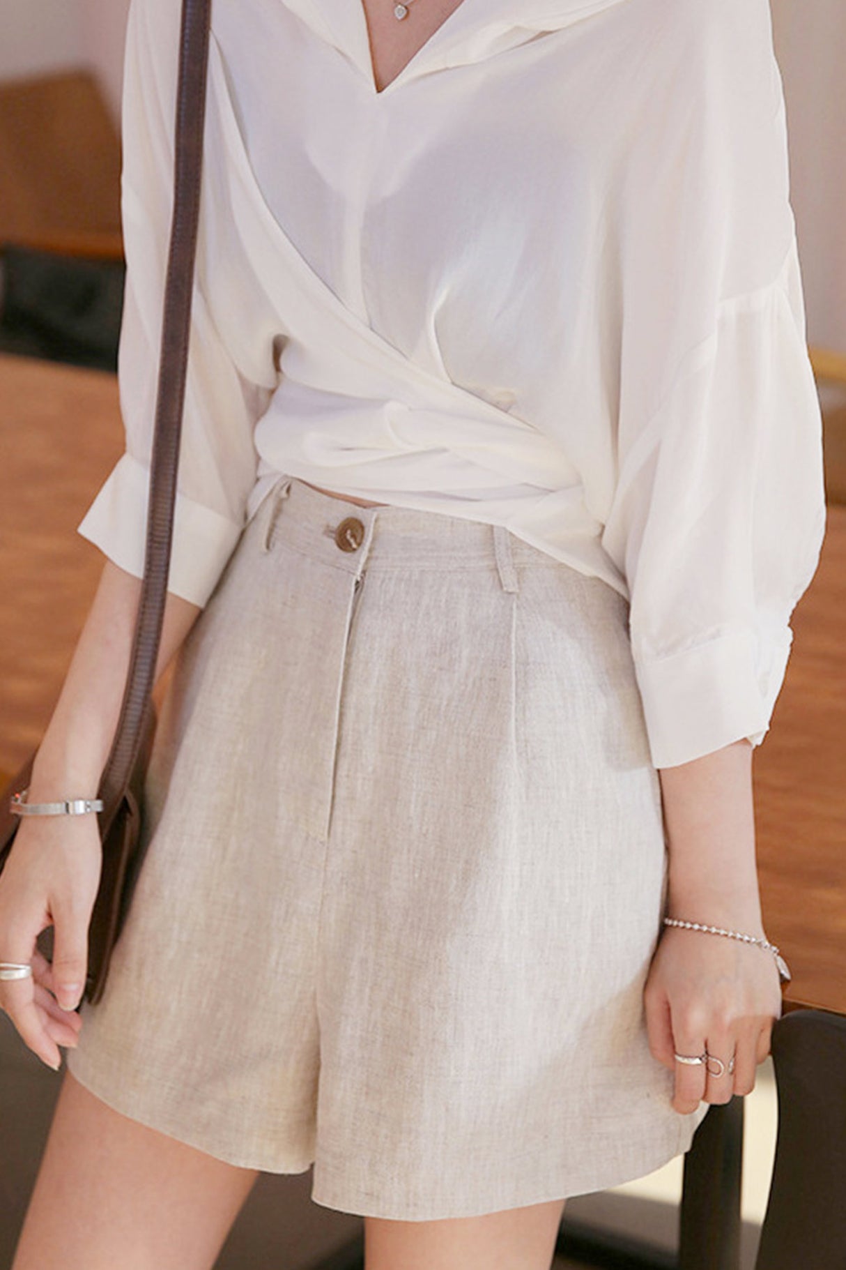 Solid Linen High Waist Shorts