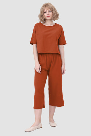 Solid Short Sleeve Top & Elastic Waist Pants