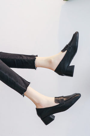 Square Toe Chunky Heel Loafers