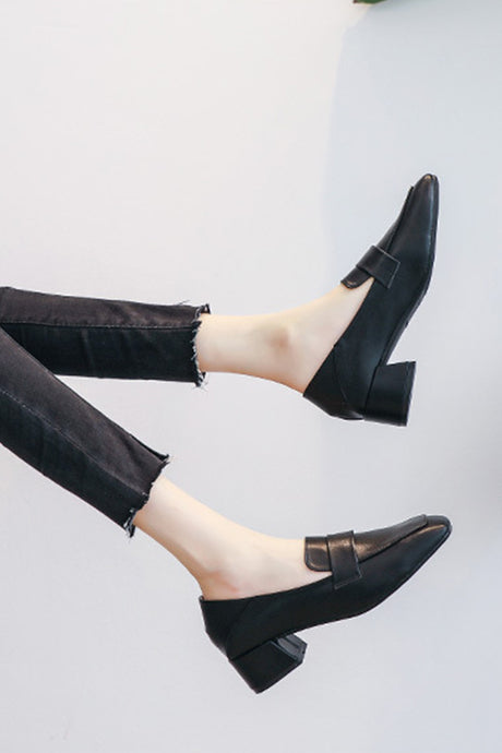 Square Toe Chunky Heel Loafers