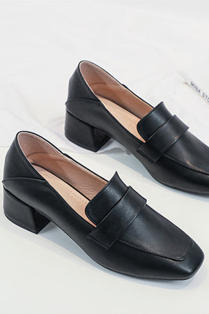 Square Toe Chunky Heel Loafers