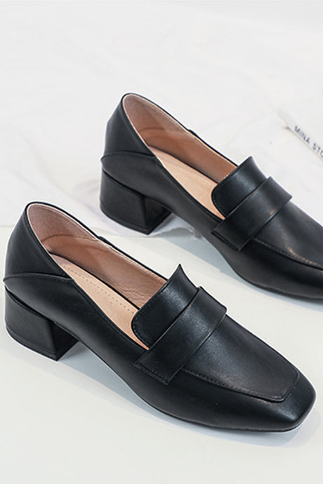 Square Toe Chunky Heel Loafers