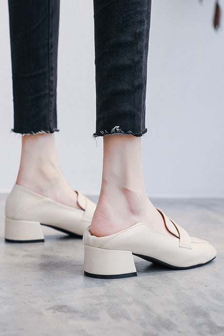 Square Toe Chunky Heel Loafers