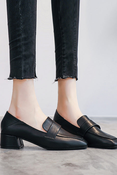 Square Toe Chunky Heel Loafers