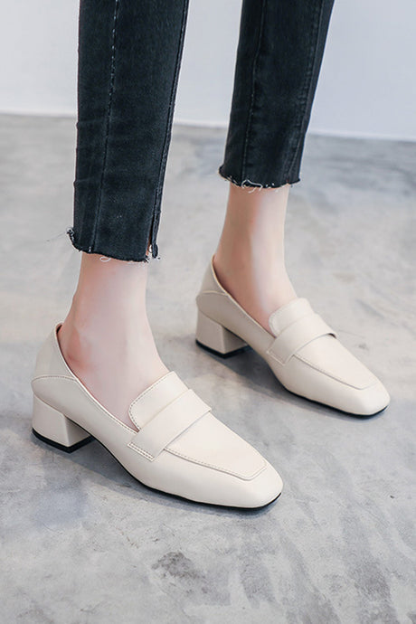 Square Toe Chunky Heel Loafers