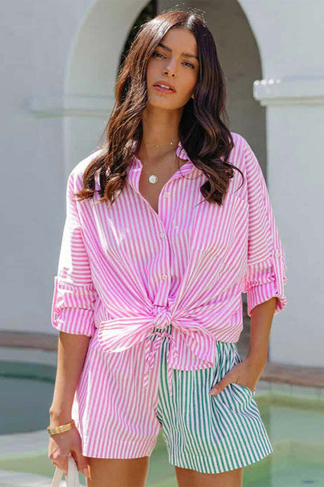 Striped Color Patchwork Shirts Set