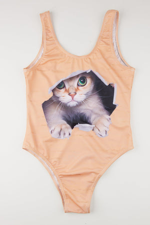 Hiding Cat Print One Piece Swimsuit