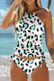 White Leopard Print Drawstring Two-piece Outfit Swimsuit