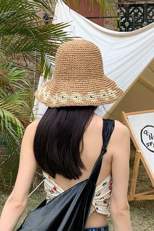Packable Floral Weave Straw Hat