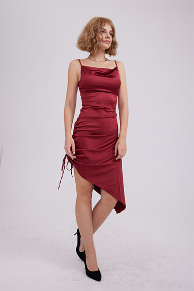 Red Satin Side Drawstring Cami Dress