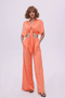 Deep V-neck Top & Elastic Wide Leg Pants